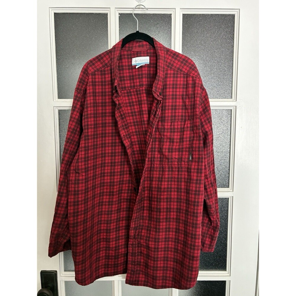 Columbia Men's Red/Black Plaid Collared Long Sleeve Button-Up Shirt XXL
